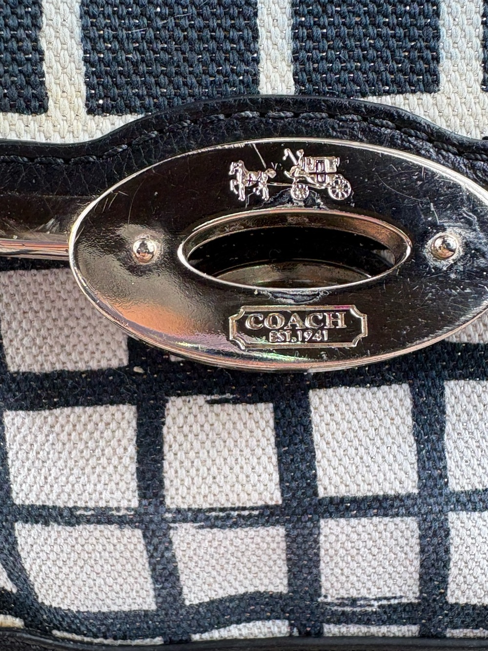 Coach Madison Small Sadie Flap Satchel Crossbody Black White Grid - Picture 3 of 11
